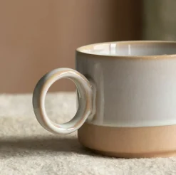 Graham & Green White and Brown Stoneware Mug with Heart Detail