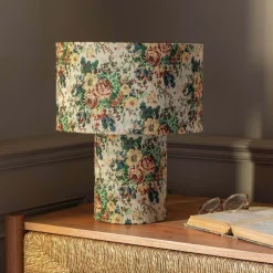 Graham & Green White Floral Tapestry Table Lamp