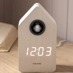 Graham & Green White Wooden LED Cuckoo Alarm Clock
