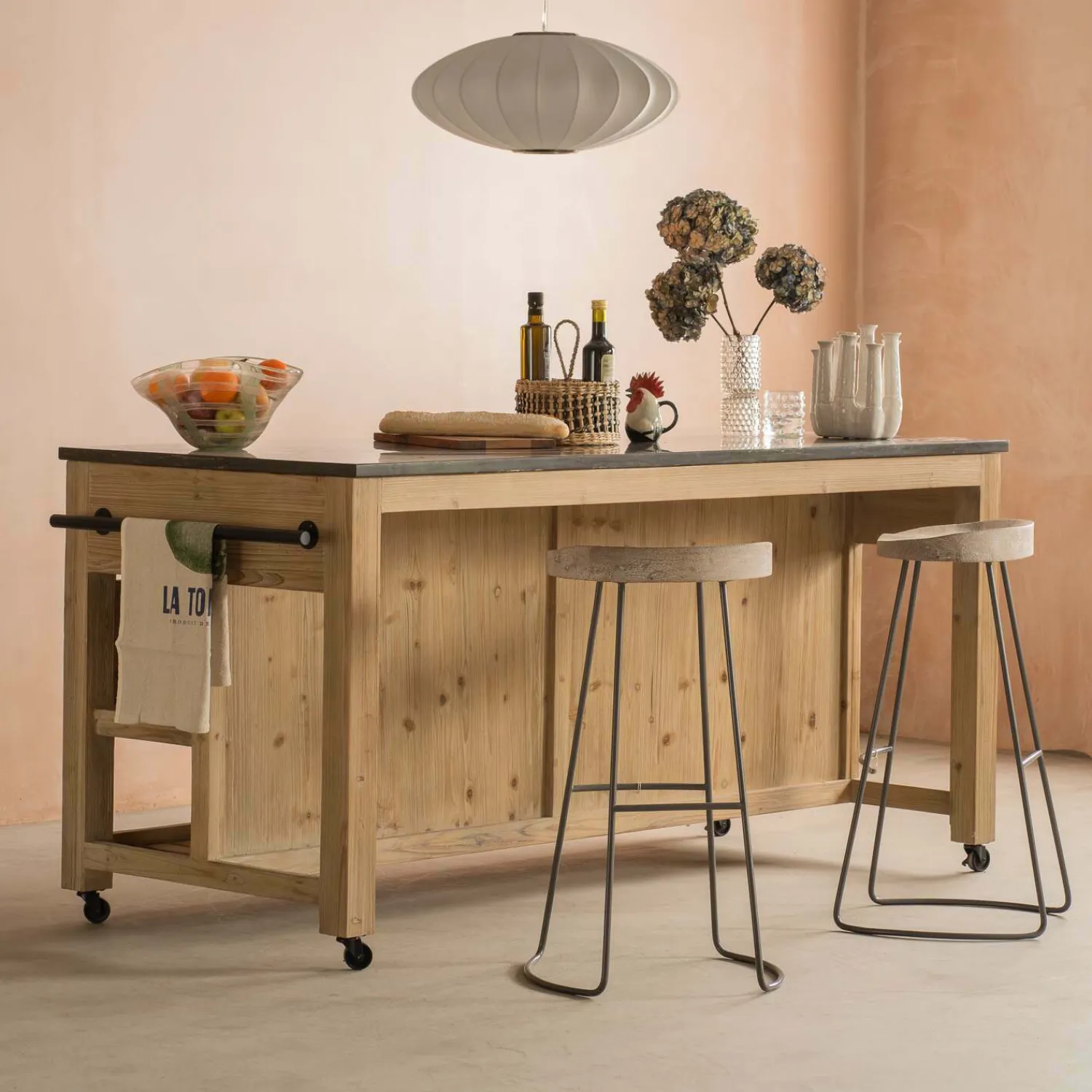 Graham & Green Whitewashed Hudson Kitchen Breakfast Bar
