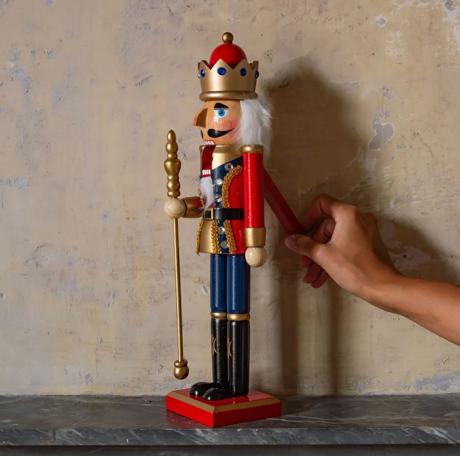 Graham & Green Wooden Bejeweled Nutcracker with Staff