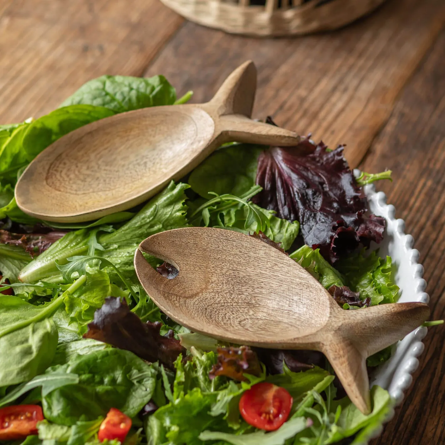 Graham & Green Wooden Fish Salad Servers