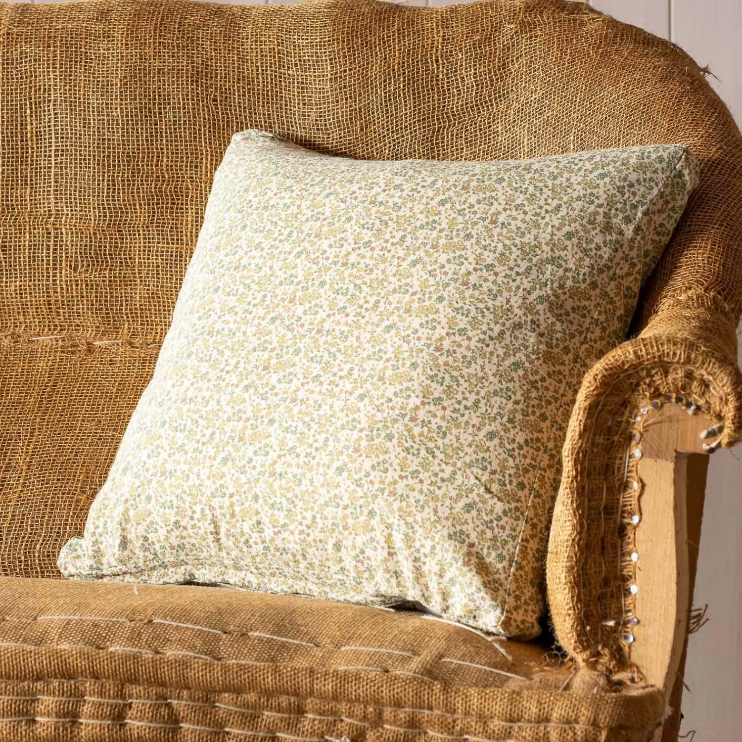 Graham & Green Yellow and Green Floral Square Cushion