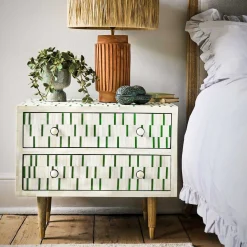 Graham & Green Zarina Green Stripe Bone Inlay Bedside Table