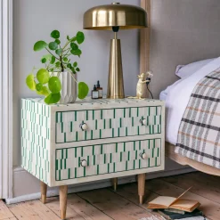 Graham & Green Zarina Green Stripe Bone Inlay Bedside Table
