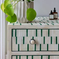 Graham & Green Zarina Green Stripe Bone Inlay Bedside Table