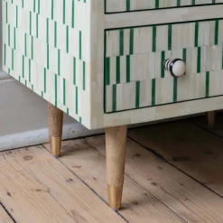 Graham & Green Zarina Green Stripe Bone Inlay Bedside Table