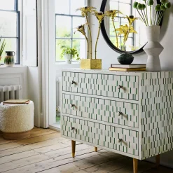 Graham & Green Zarina Green Stripe Bone Inlay Chest of Drawers