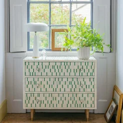 Graham & Green Zarina Green Stripe Bone Inlay Chest of Drawers
