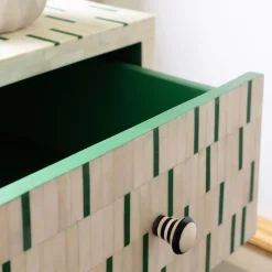 Graham & Green Zarina Green Stripe Bone Inlay Chest of Drawers